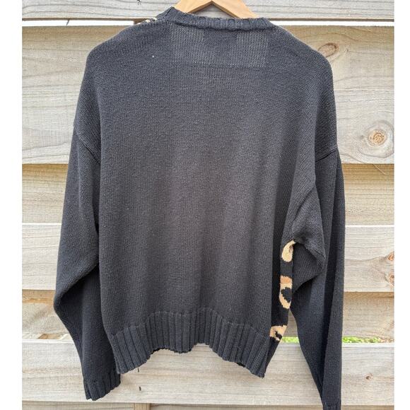 Vintage 90s Tanner Collection Black and Tan cardigan sweater Size Large - Picture 3 of 4